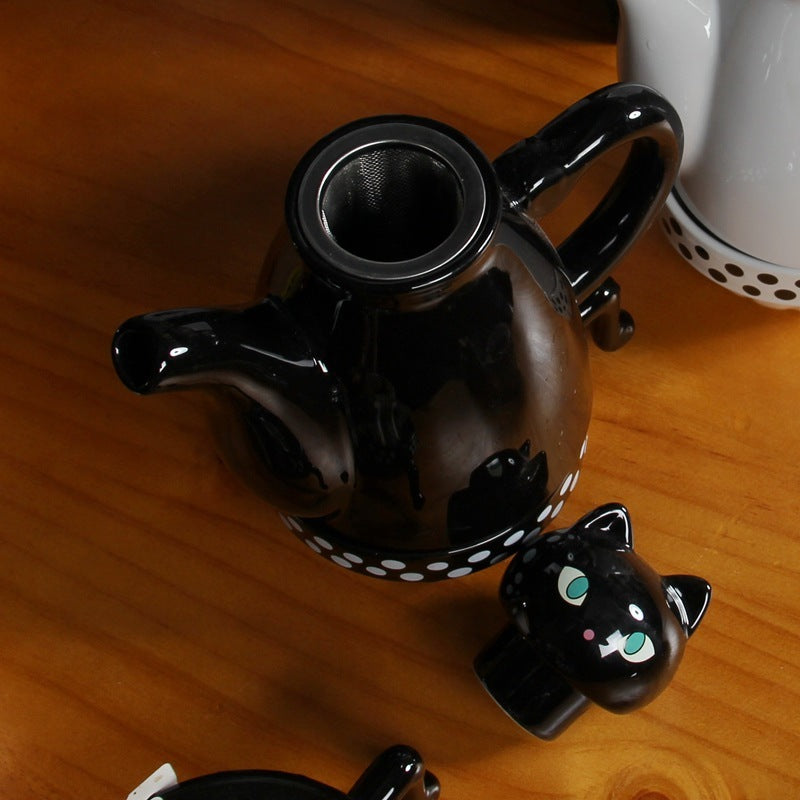 European creative ceramic cup stack pot black and white cartoon cat coffee cup with afternoon tea set filter 2 cup 1 pot home