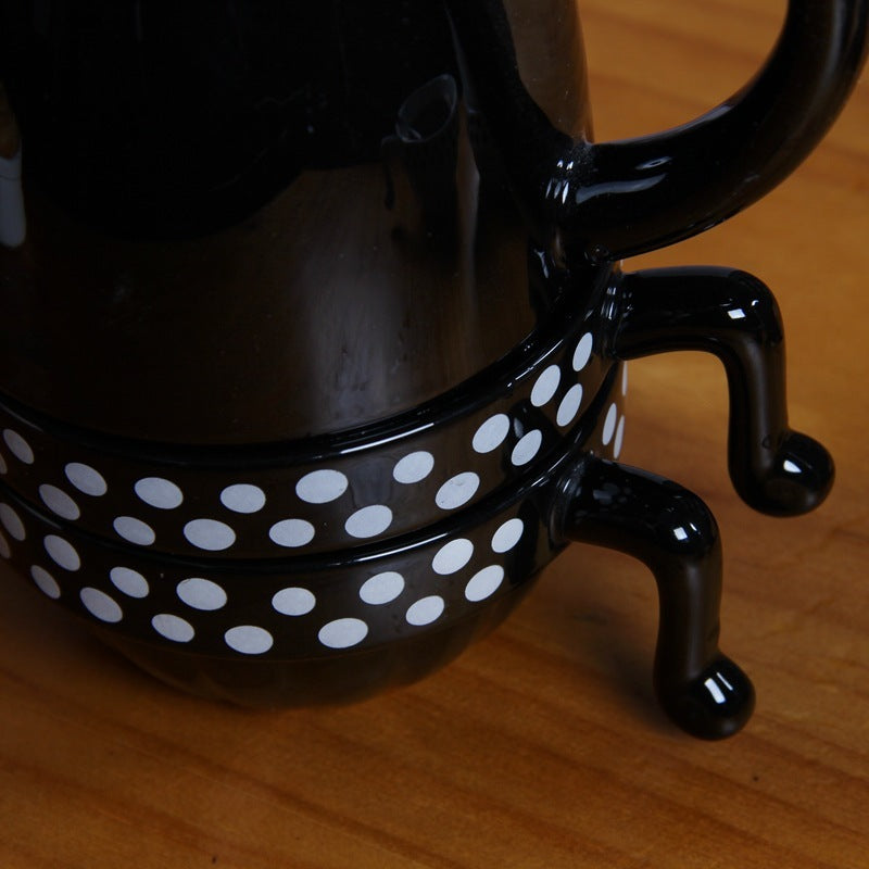 European creative ceramic cup stack pot black and white cartoon cat coffee cup with afternoon tea set filter 2 cup 1 pot home