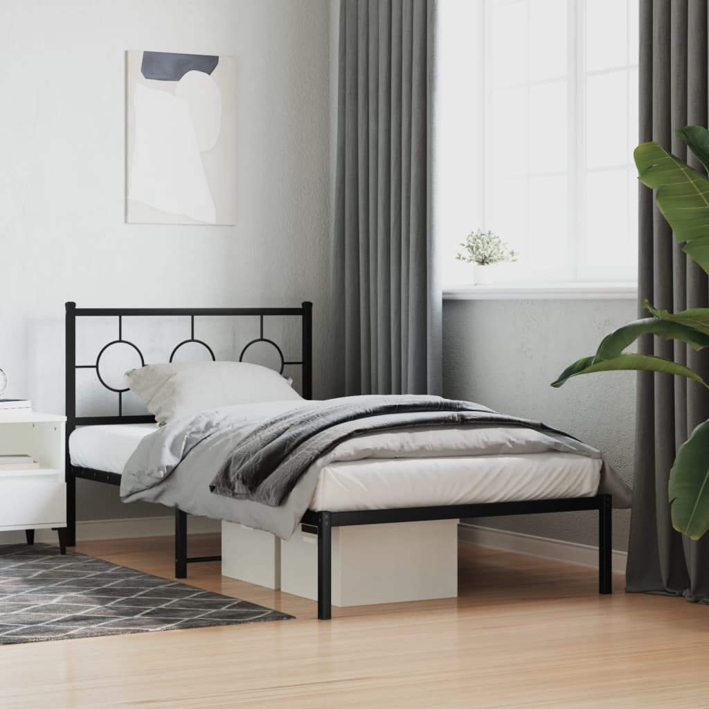 Metal Bed Frame without Mattress with Headboard Black 100x200cm