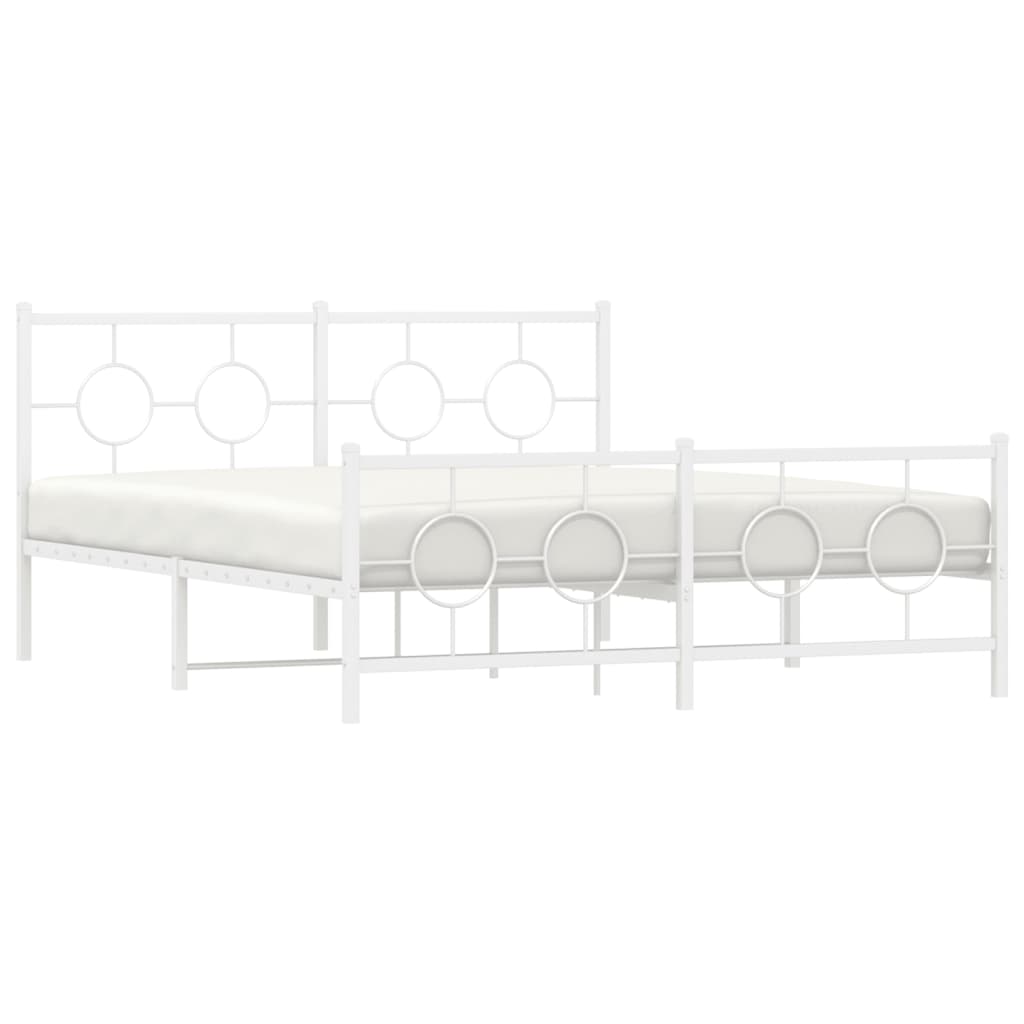 Metal Bed Frame without Mattress with Footboard White 150x200cm