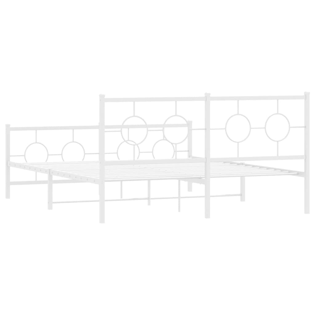 Metal Bed Frame without Mattress with Footboard White 150x200cm