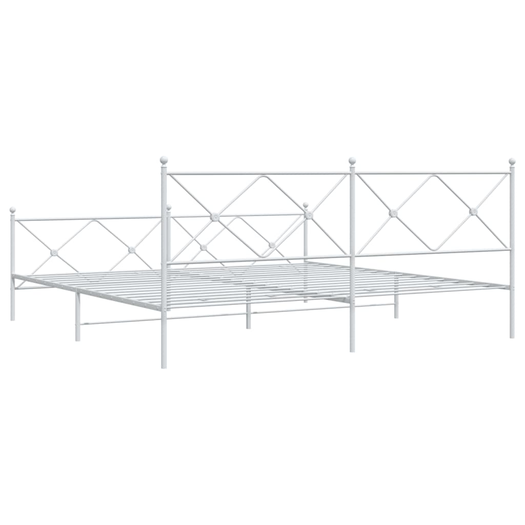 Metal Bed Frame without Mattress with Footboard White 193x203cm
