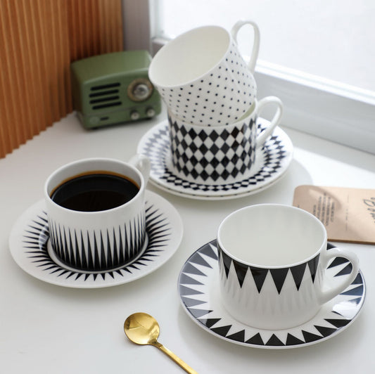 Coffee Cup Dish Suit Nordic Black And White Geometry European Creative Simple English Afternoon Tea Lovers Ceramic Cup