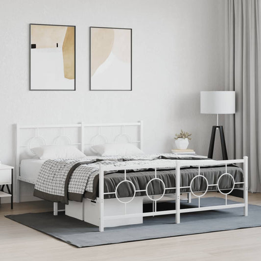 Metal Bed Frame without Mattress with Footboard White 150x200cm