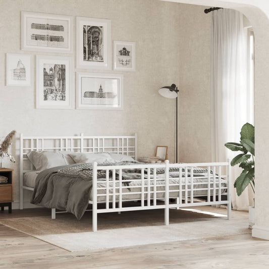 Metal Bed Frame without Mattress with Footboard White 150x200cm