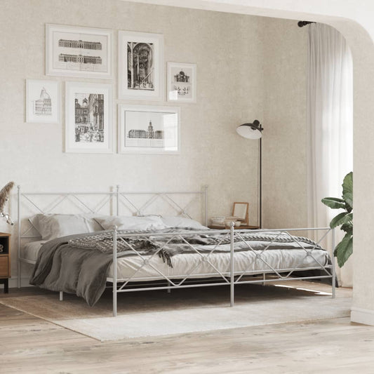 Metal Bed Frame without Mattress with Footboard White 193x203cm