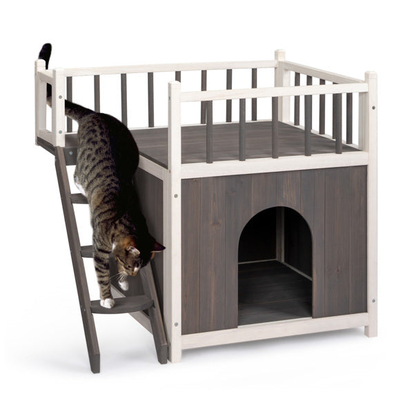 72x56x65cm 2-storey Cat House With Ladder