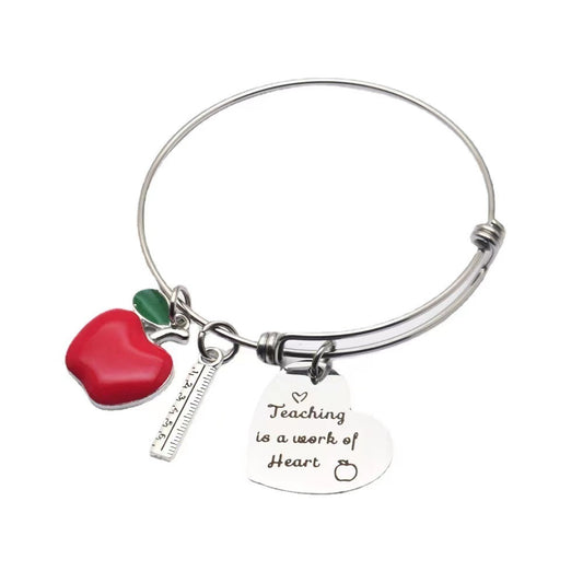 Thank You The Best Teacher Heart Bracelet Enamel Charms Stainless Steel Bangle